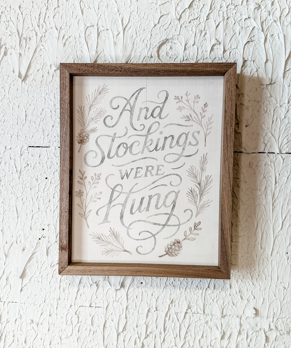 and stockings were hung framed wall art for christmas for sale at the rustic barn in Killingworth, CT