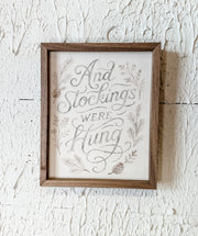 and stockings were hung framed wall art for christmas for sale at the rustic barn in Killingworth, CT