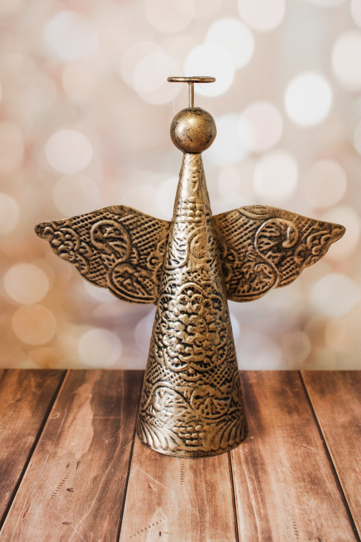 Antique gold engraved christmas angels vintage rustic style for home decor for sale at the rustic barn in Killingworth, CT
