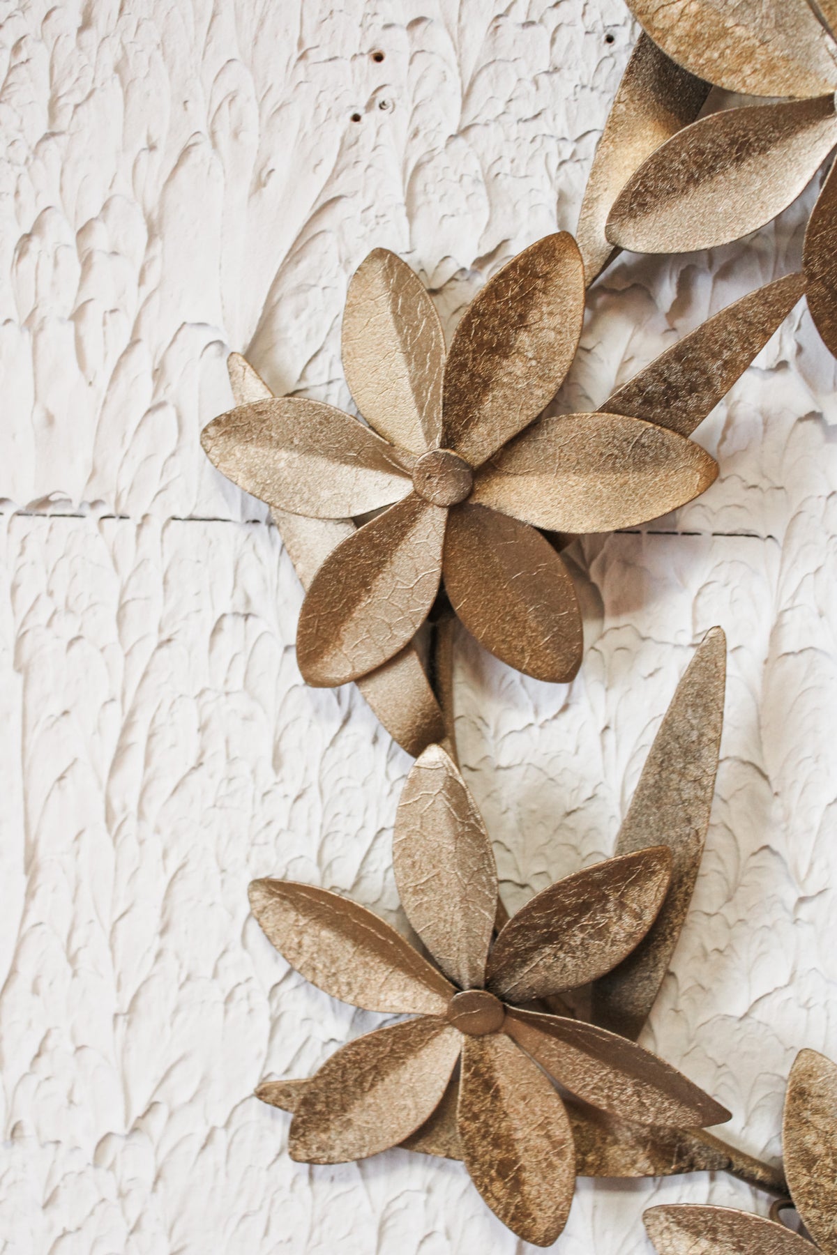 antique gold metal floral wreath for christmas 14 inches long for sale at the rustic barn in Killingworth, CT