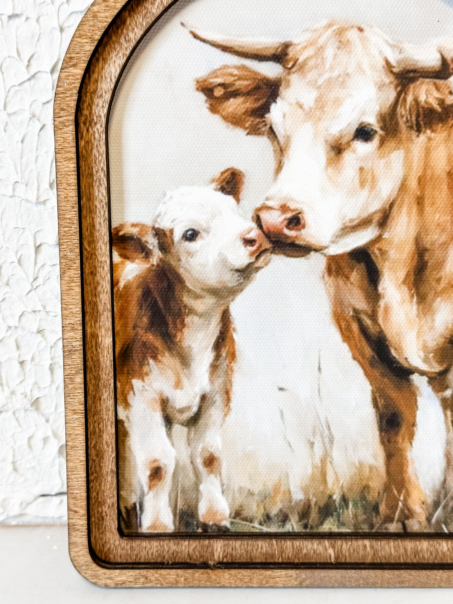 arched framed wall art mama cow and calf at the rustic barn in killingworth ct