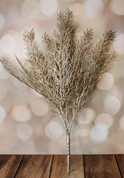 Artificial golden shiny shimmery christmas bush floral for the holidays for sale at the rustic barn in Killingworth, CT