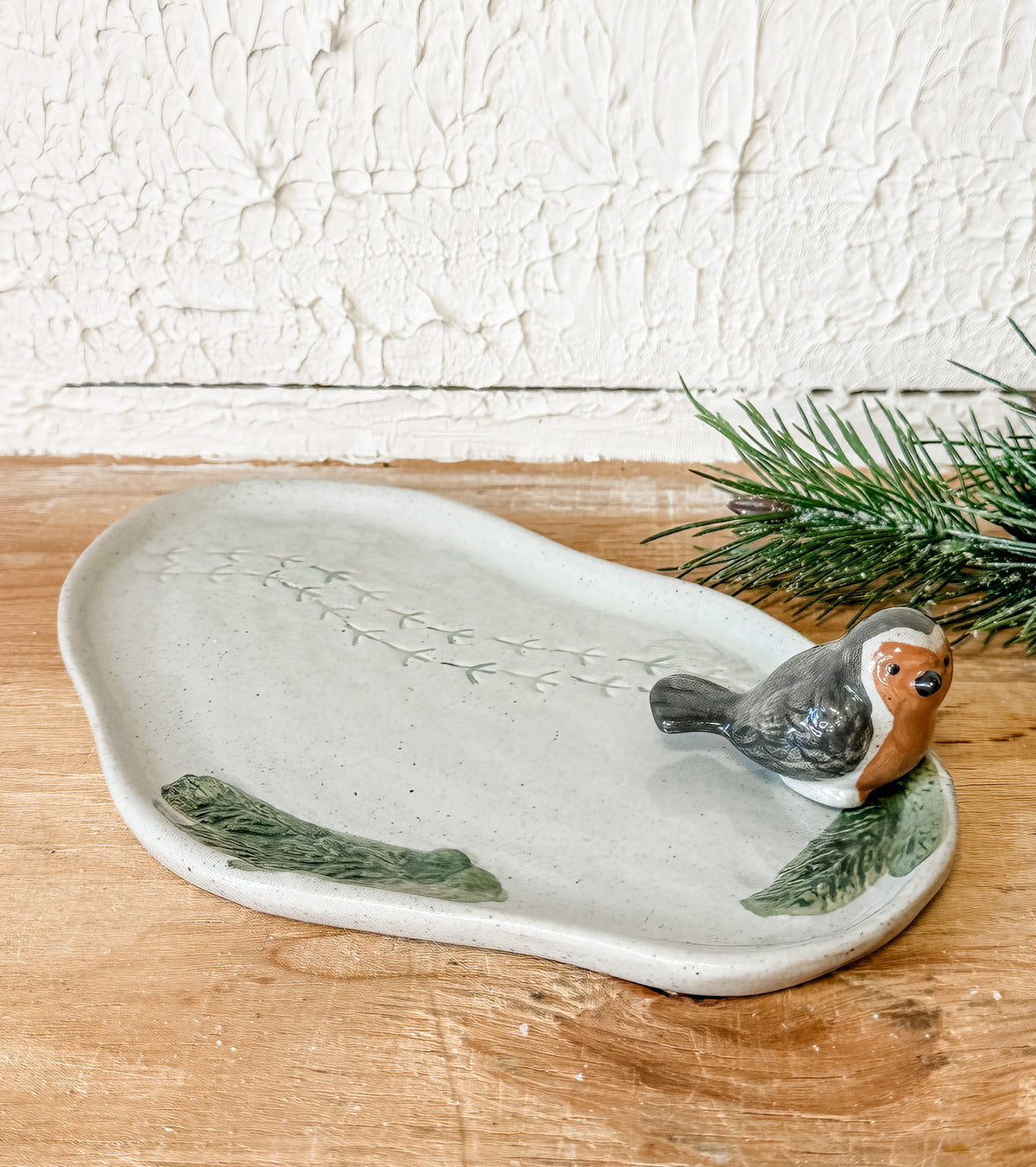 3D artisan bird tray for christmas for sale at the rustic barn in killingworth, CT