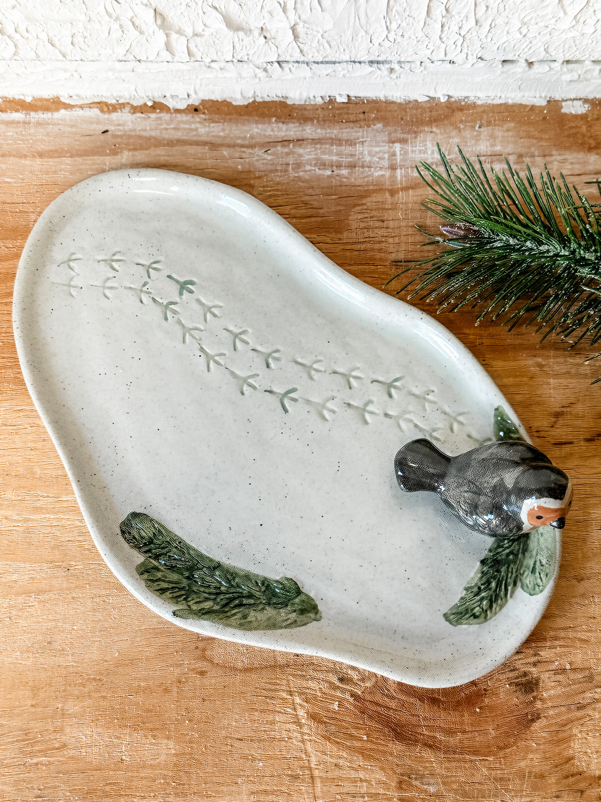 3D artisan bird tray for christmas for sale at the rustic barn in killingworth, CT