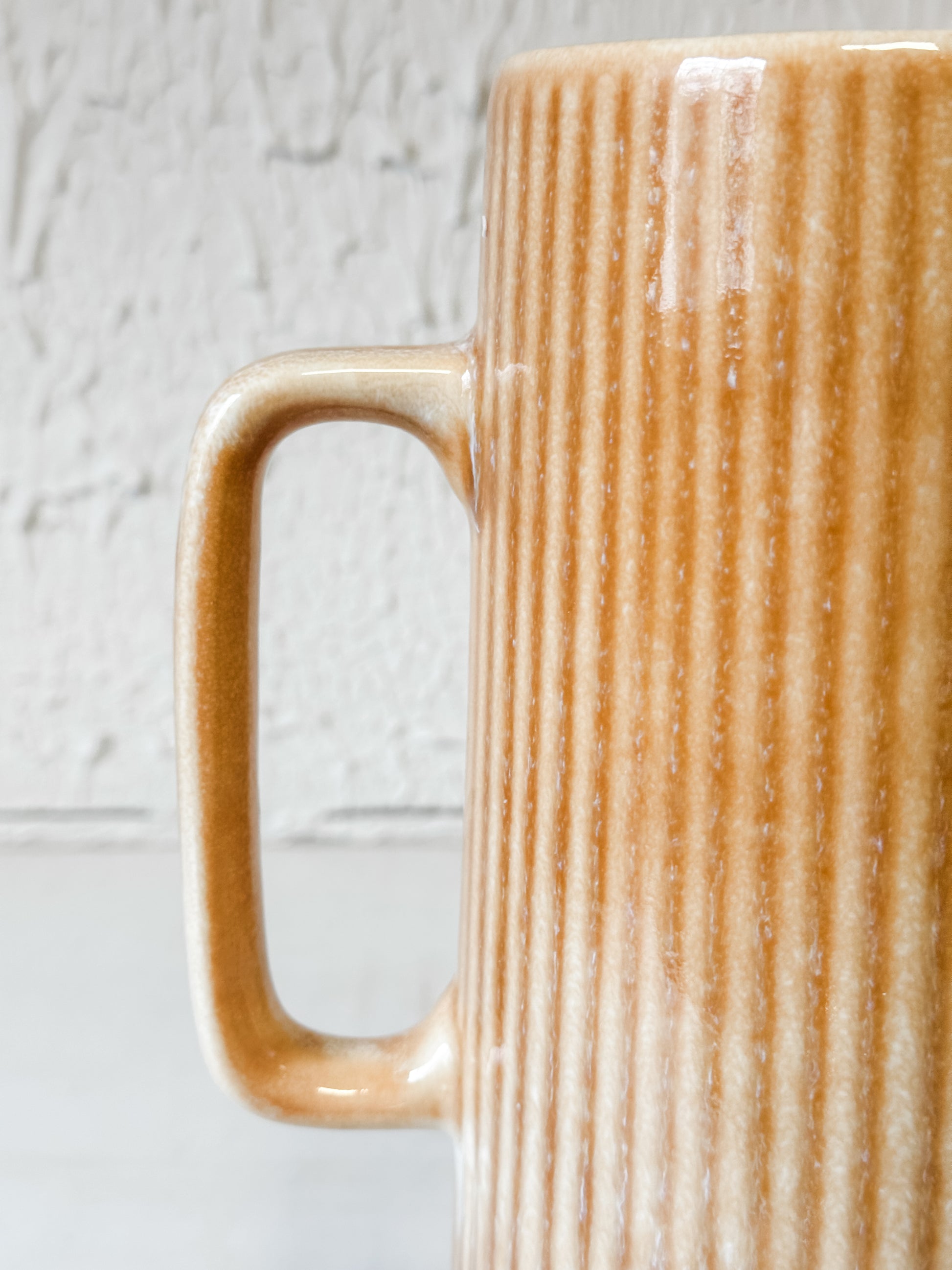 Artisan Apricot Ribbed Stoneware Pitcher at the Rustic Barn in Killingworth, CT