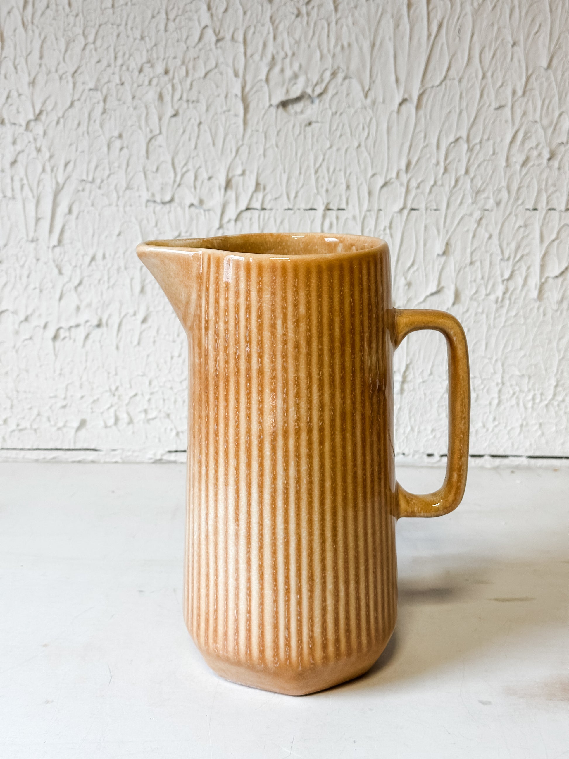 Artisan Apricot Ribbed Stoneware Pitcher at the Rustic Barn in Killingworth, CT