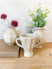 artisan cream stoneware petite vases at the rustic barn in killingworth ct