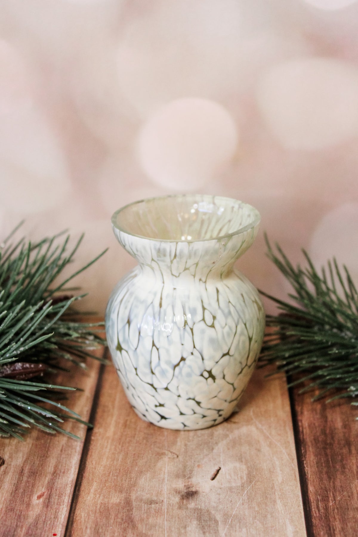 artisan marbled green frosted bud vases small for christmas and holiday home decor for sale at the rustic barn in Killingworth, CT