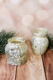 artisan marbled green frosted bud vases small for christmas and holiday home decor for sale at the rustic barn in Killingworth, CT