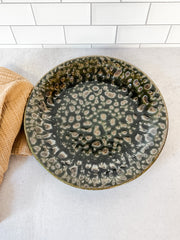 moss green stoneware reactive glaze plate at the rustic barn in killingworth ct
