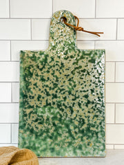 green and beige moss green stoneware cheese board at the rustic barn in killingworth ct
