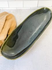 moss green platter with reactive glaze at the rustic barn in killingworth ct