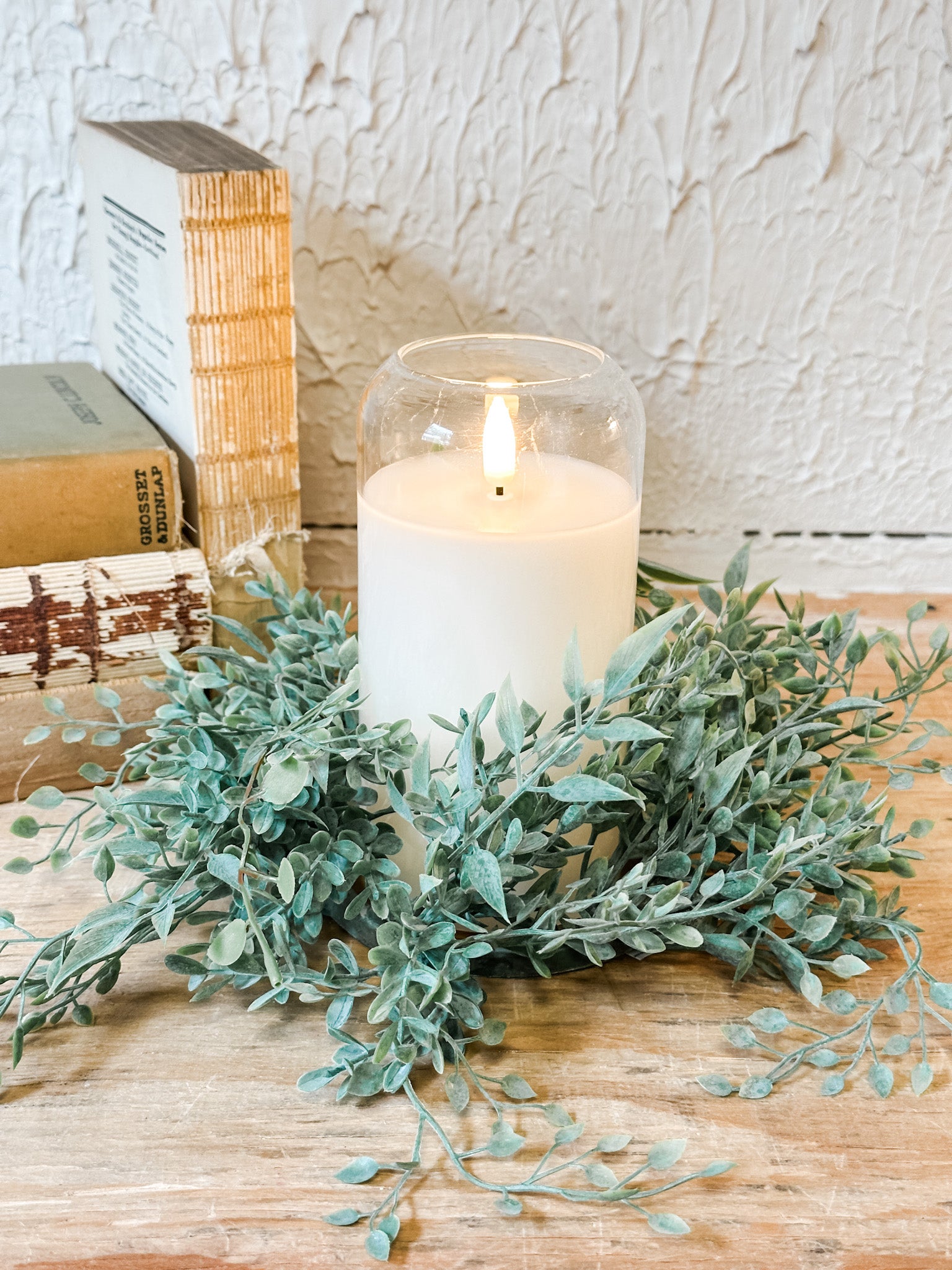 3" round faux baby tears leaf candle ring at the rustic barn in killingworth ct
