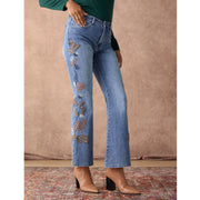 Embroidered Leaf Bamboo Soft Flare Jeans – 30" Inseam