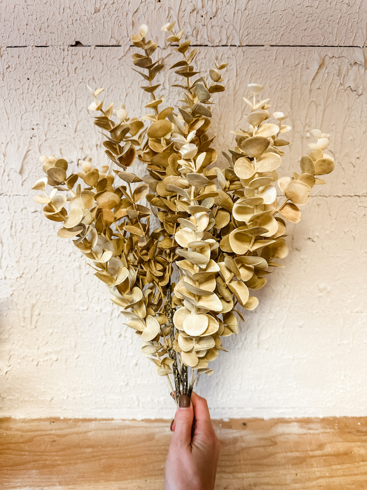 Beige neutral eucalyptus bundle faux botanical for holidays and Christmas for sale at the rustic barn in killingworth ,CT