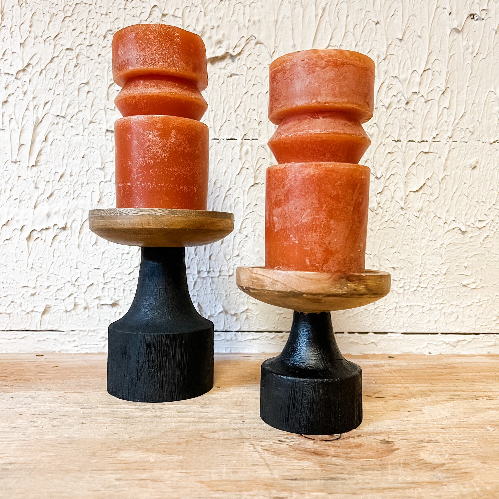 Black & Natural Wood Candle Holder