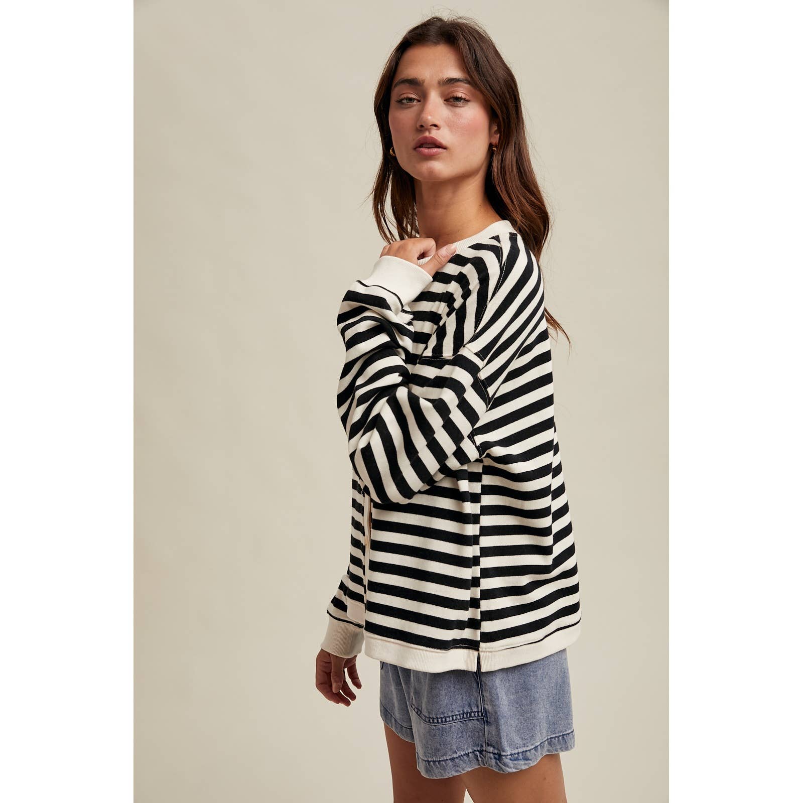 black and white stripe button up knit cardigan at the rustic barn in Killingworth ct