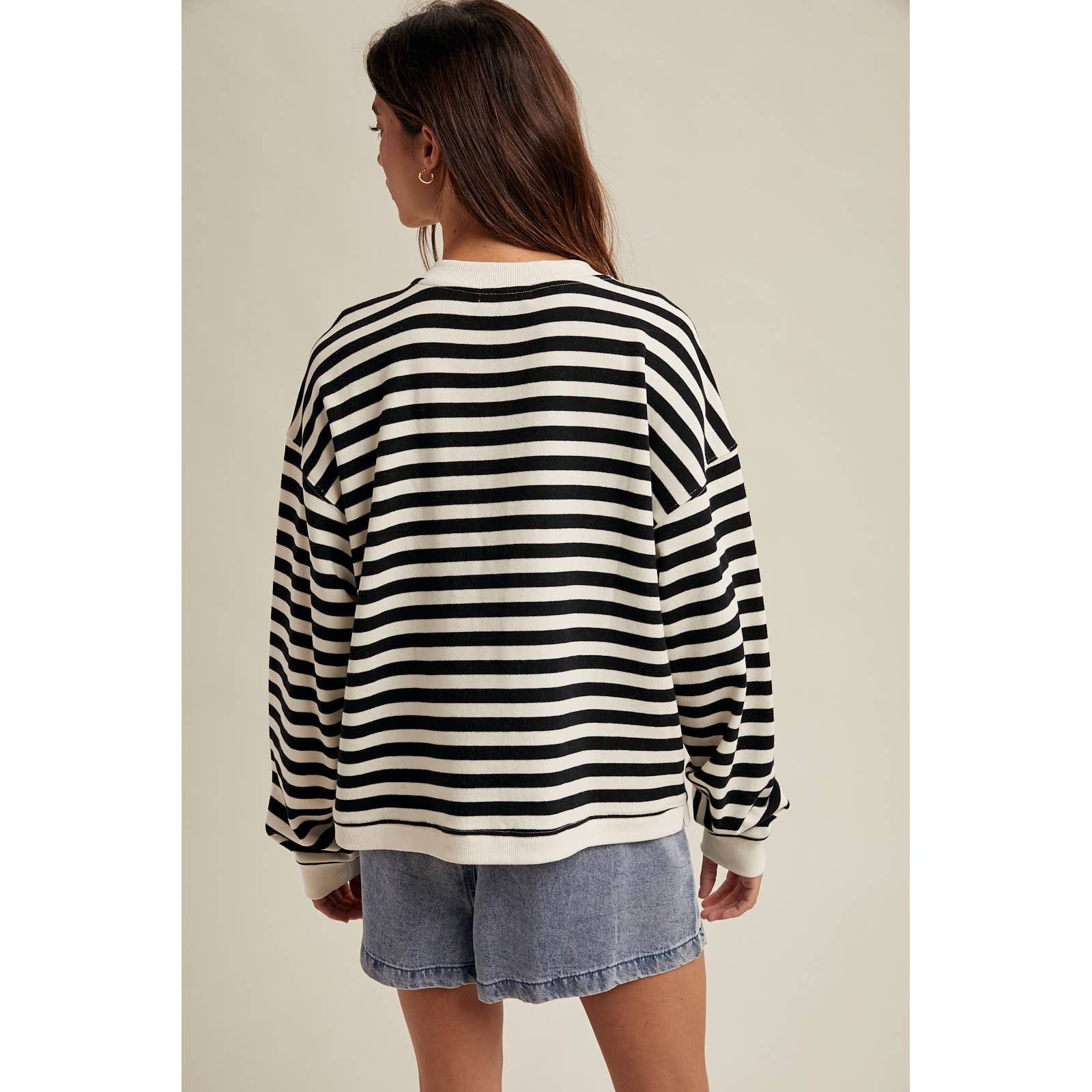 black and white stripe button up knit cardigan at the rustic barn in Killingworth ct