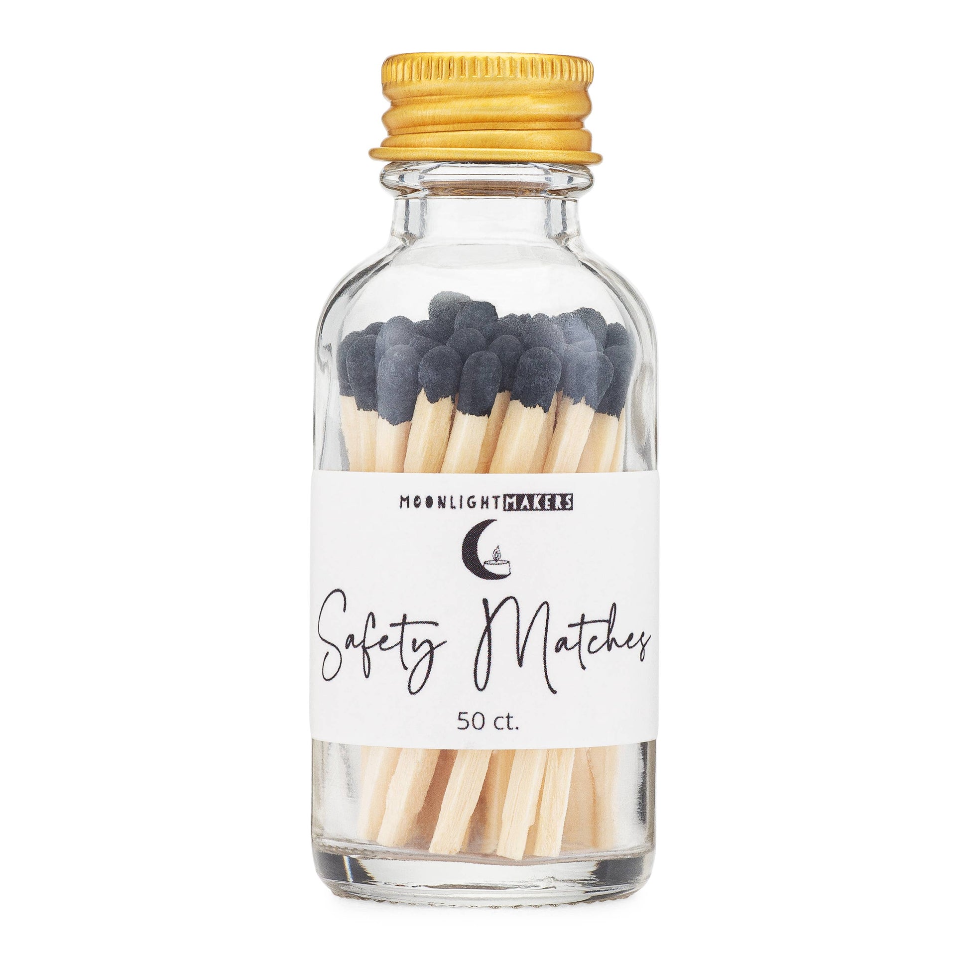 black fancy safety matches in glass bottle at the rustic barn in Killingworth ct