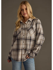 black light gray and brown plaid button up flannel shirt at the rustic barn in killingworth ct