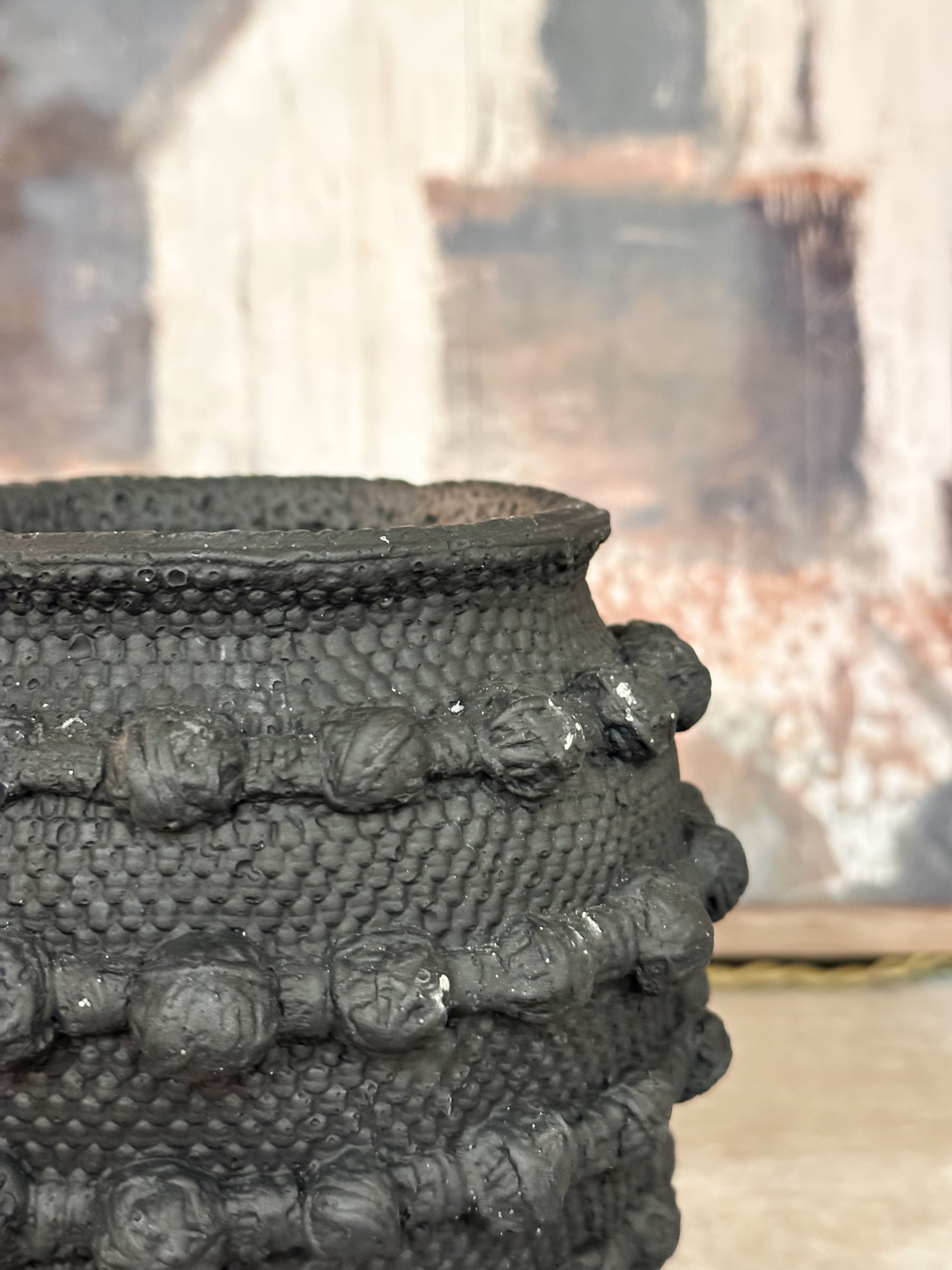 black textured knot cement vase at The Rustic Barn in Killingworth CT
