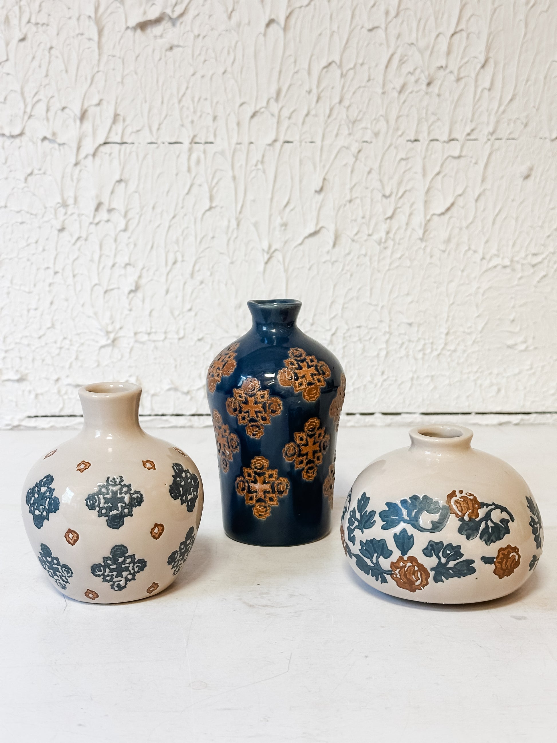 blue floral motif vases at The Rustic Barn in Killingworth CT