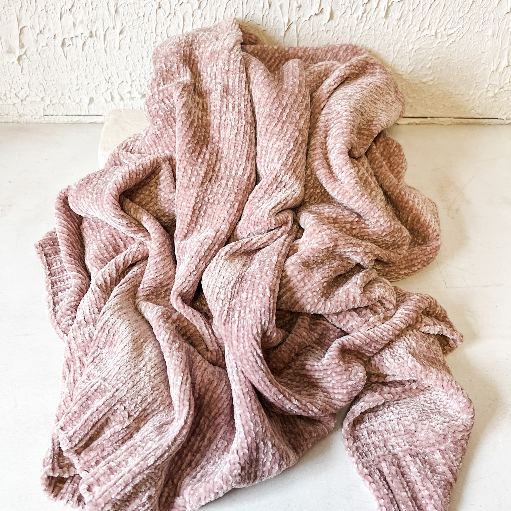 Knitted Pink Chenille Throw