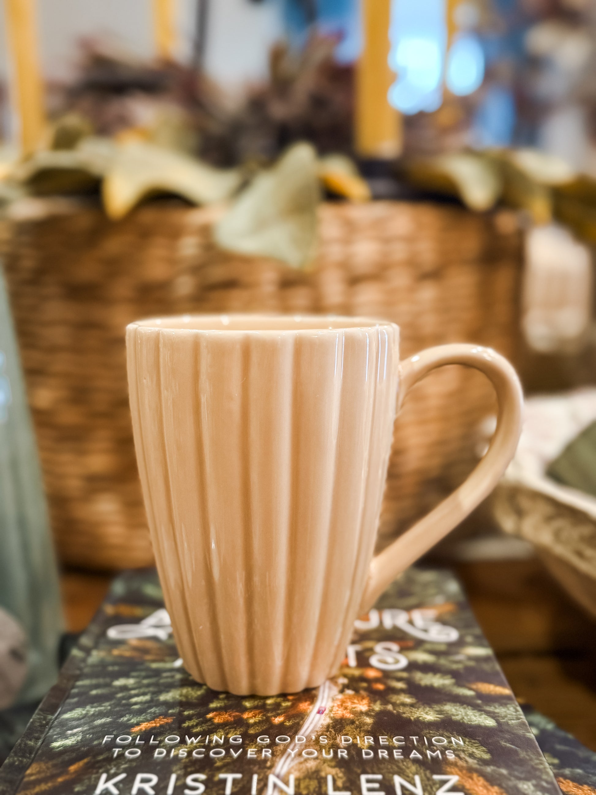 blush stoneware ribbed mug at the Rustic Barn in Killingworth CT