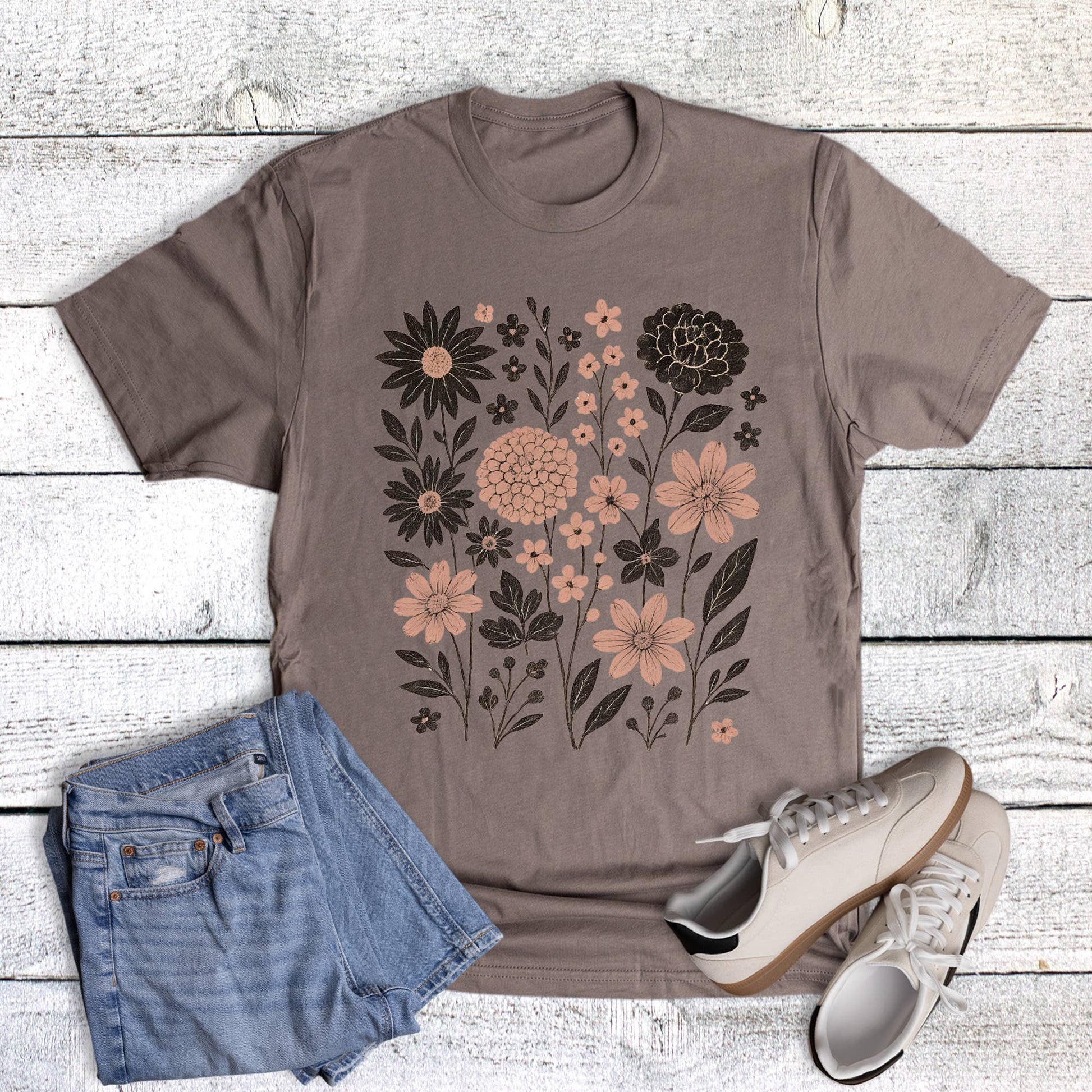 boho wildflower shitake graphic tee at the rustic barn in Killingworth ct