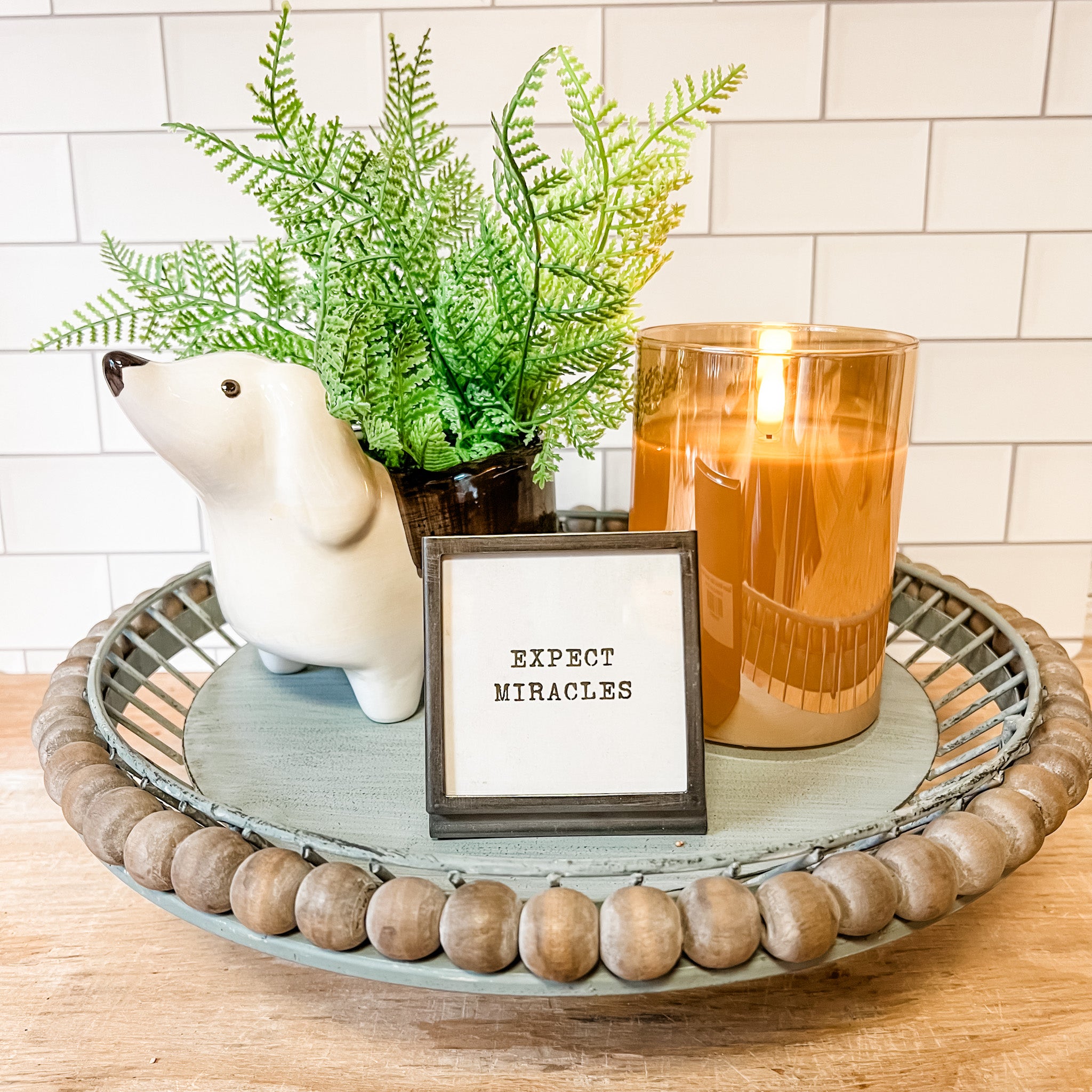 Boho Wood & Metal Ball Cake Stand