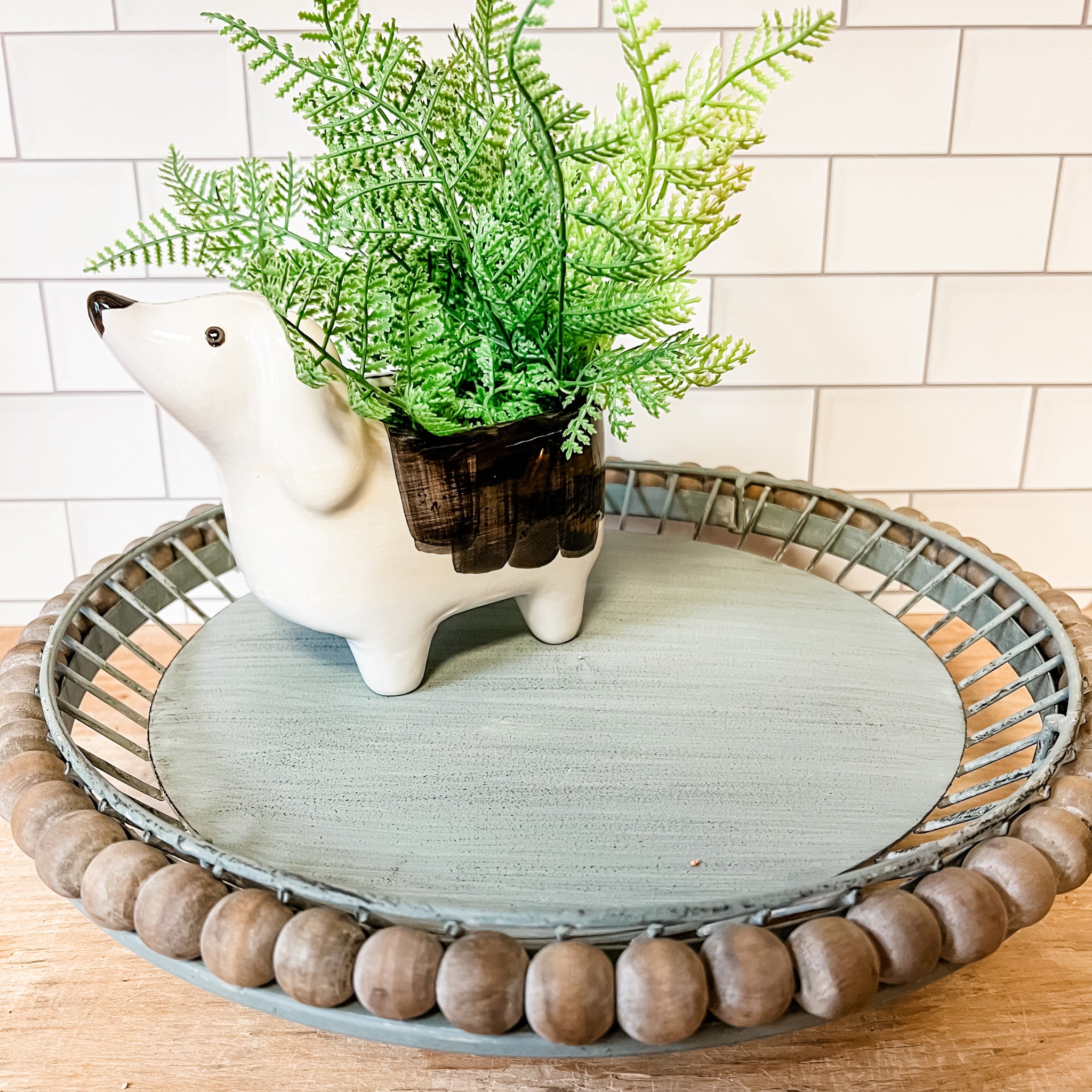 Boho Wood & Metal Ball Cake Stand