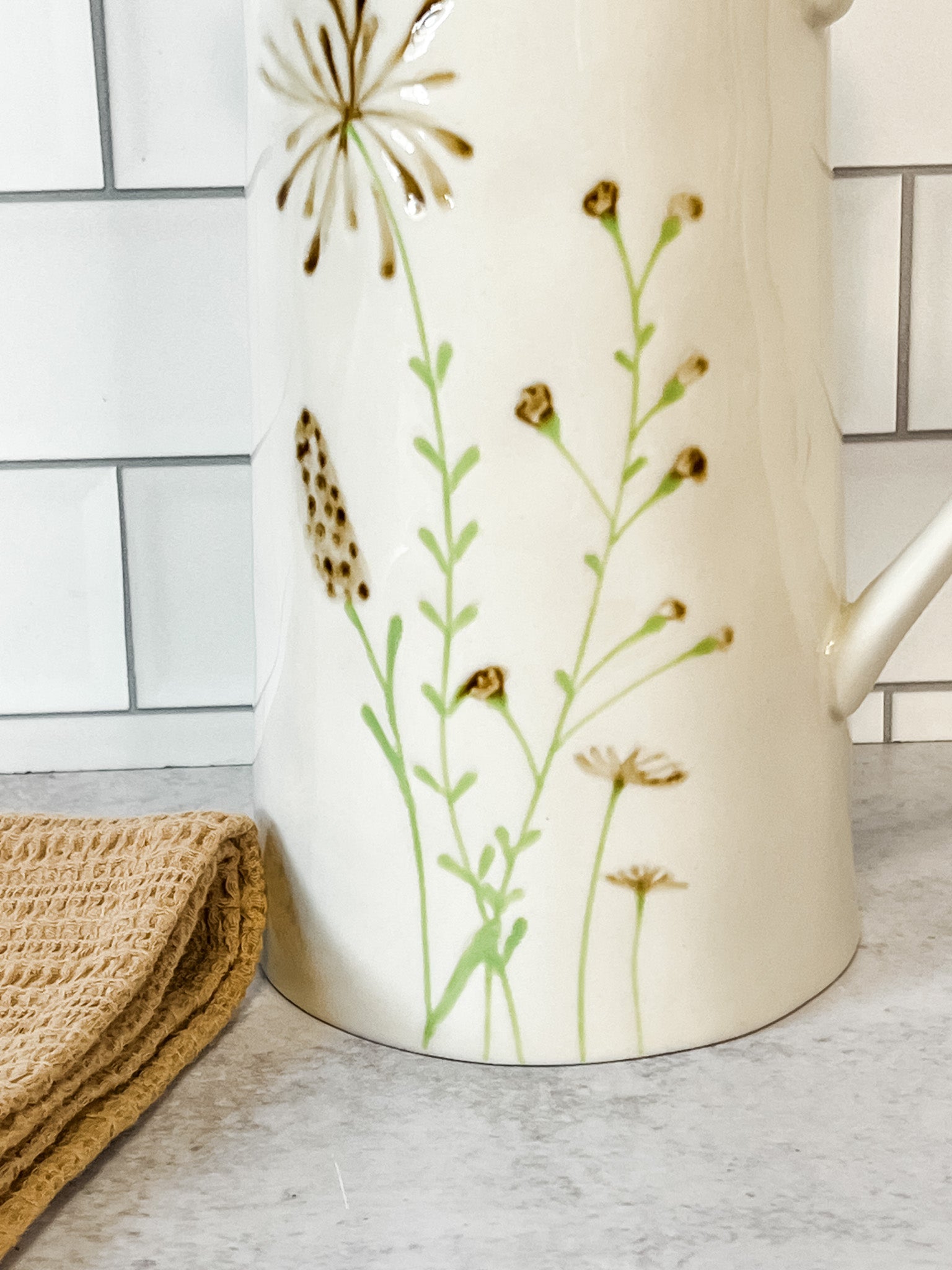 botanical debossed stoneware spring pitcher at the rustic barn in killingworth ct