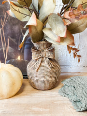 resin basket weave vase with bow at the rustic barn in killingworth ct