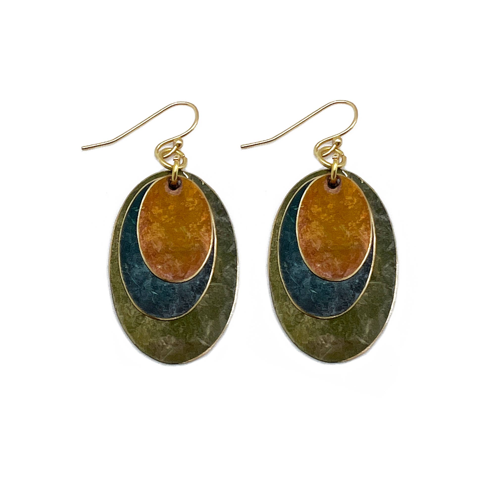 brass patina earthy oval earrings at the rustic barn in killiongworth ct