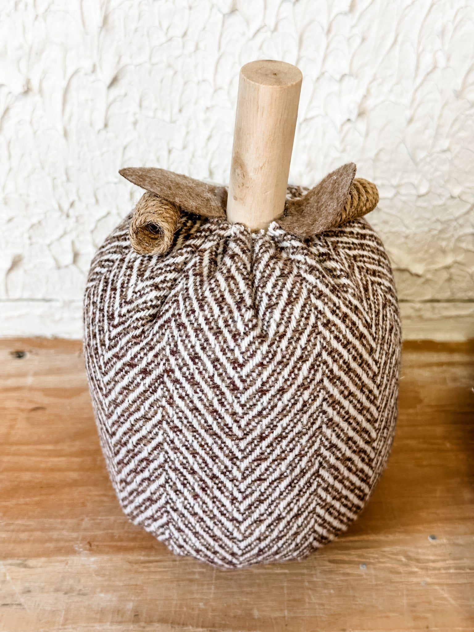 brown and cream chevron pattern plush pumpkin at the rustic barn in killingworth ct
