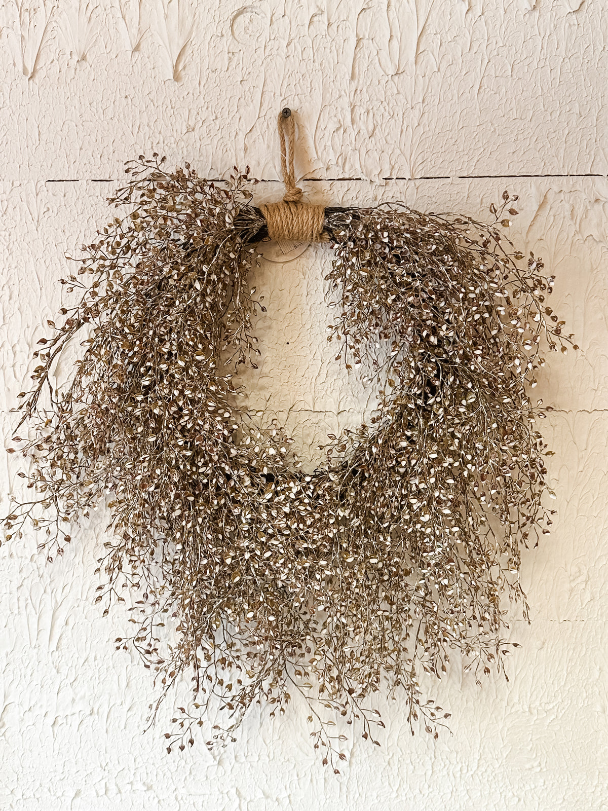 faux little luna wreath brown and white color at The Rustic Barn in Killingworth CT