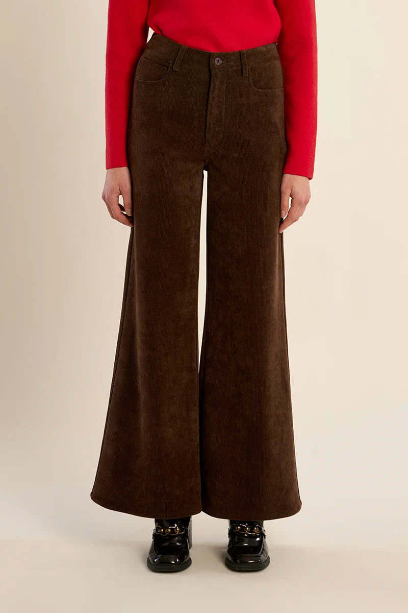 brown corduroy high waist flared trousers at the rustic barn in killingworth ct