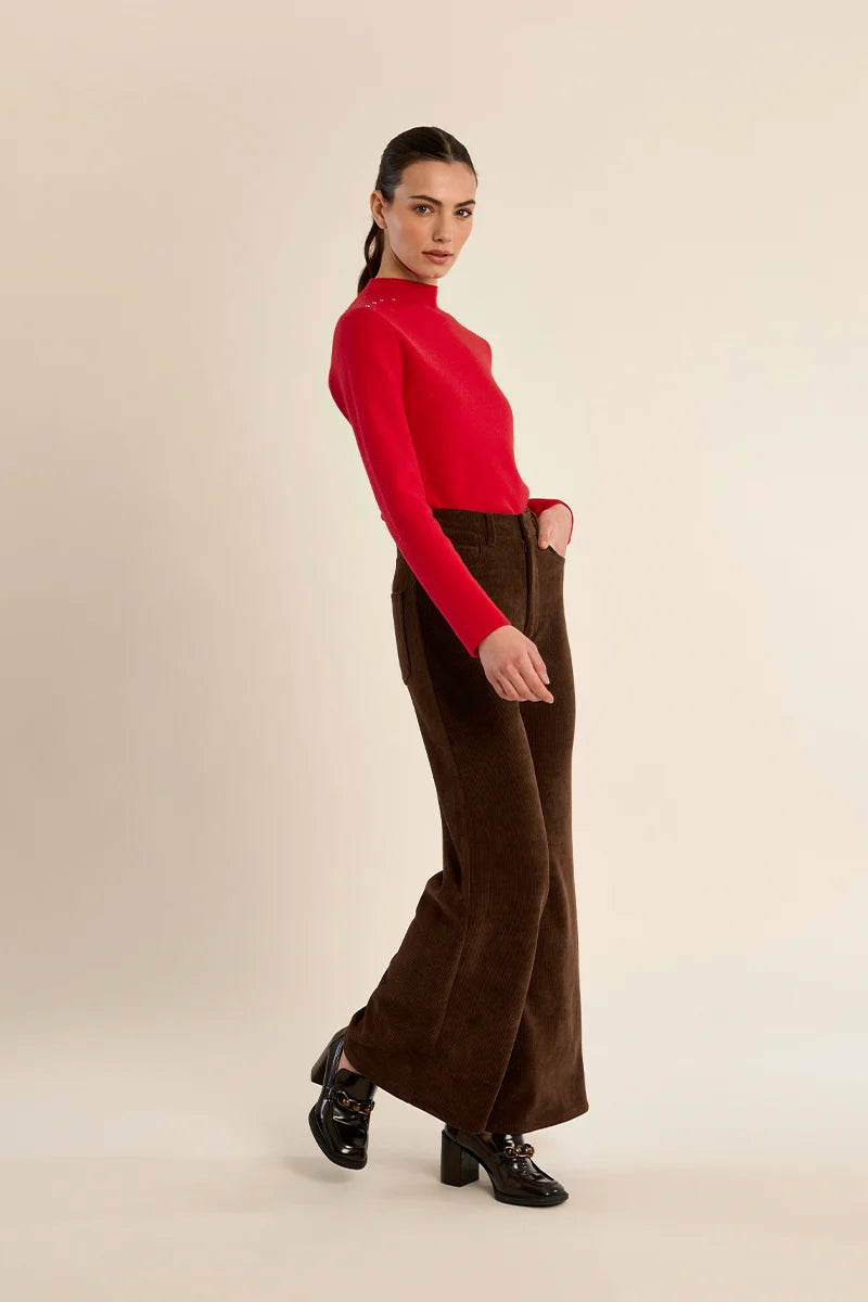 brown corduroy high waist flared trousers at the rustic barn in killingworth ct