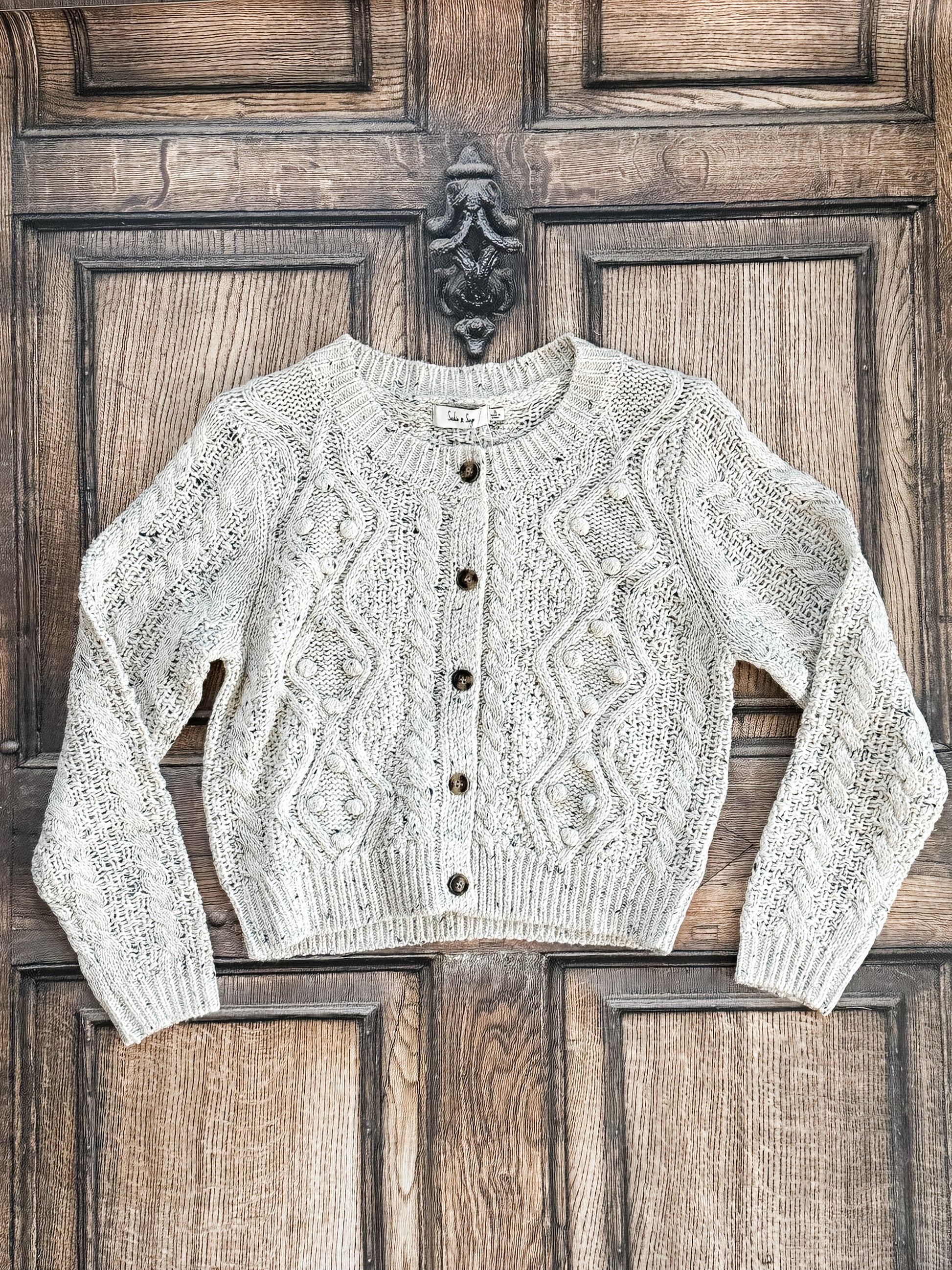 button up cable knit cardigan at the Rustic Barn in Killingworth, CT