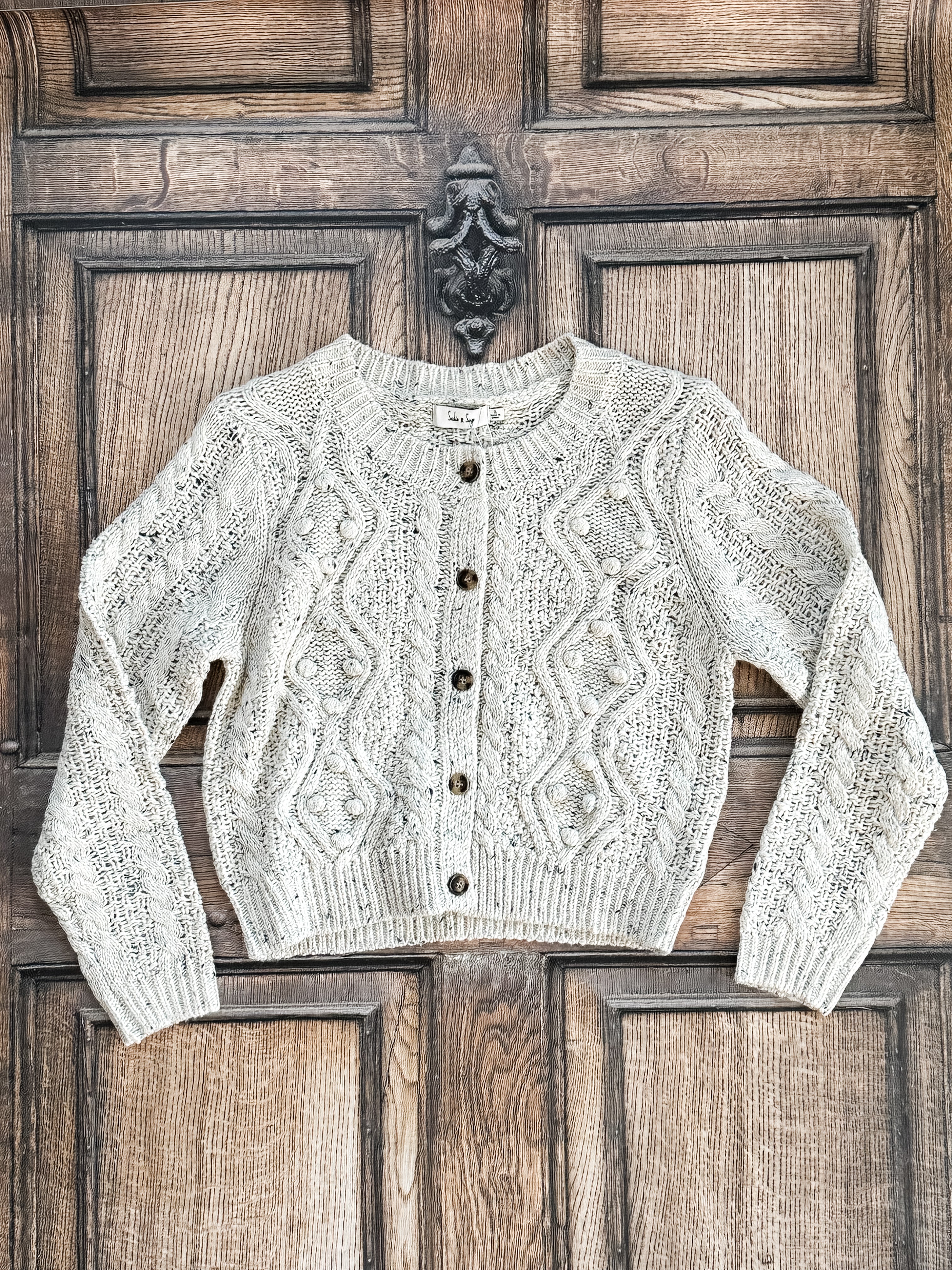 button up cable knit cardigan at the Rustic Barn in Killingworth, CT