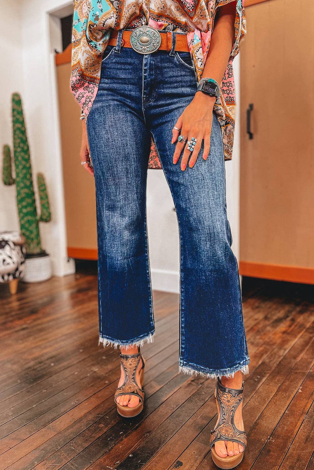 Mineral Wash Raw Hem High Waist Flared Jeans at the rustic barn in Killingworth ct