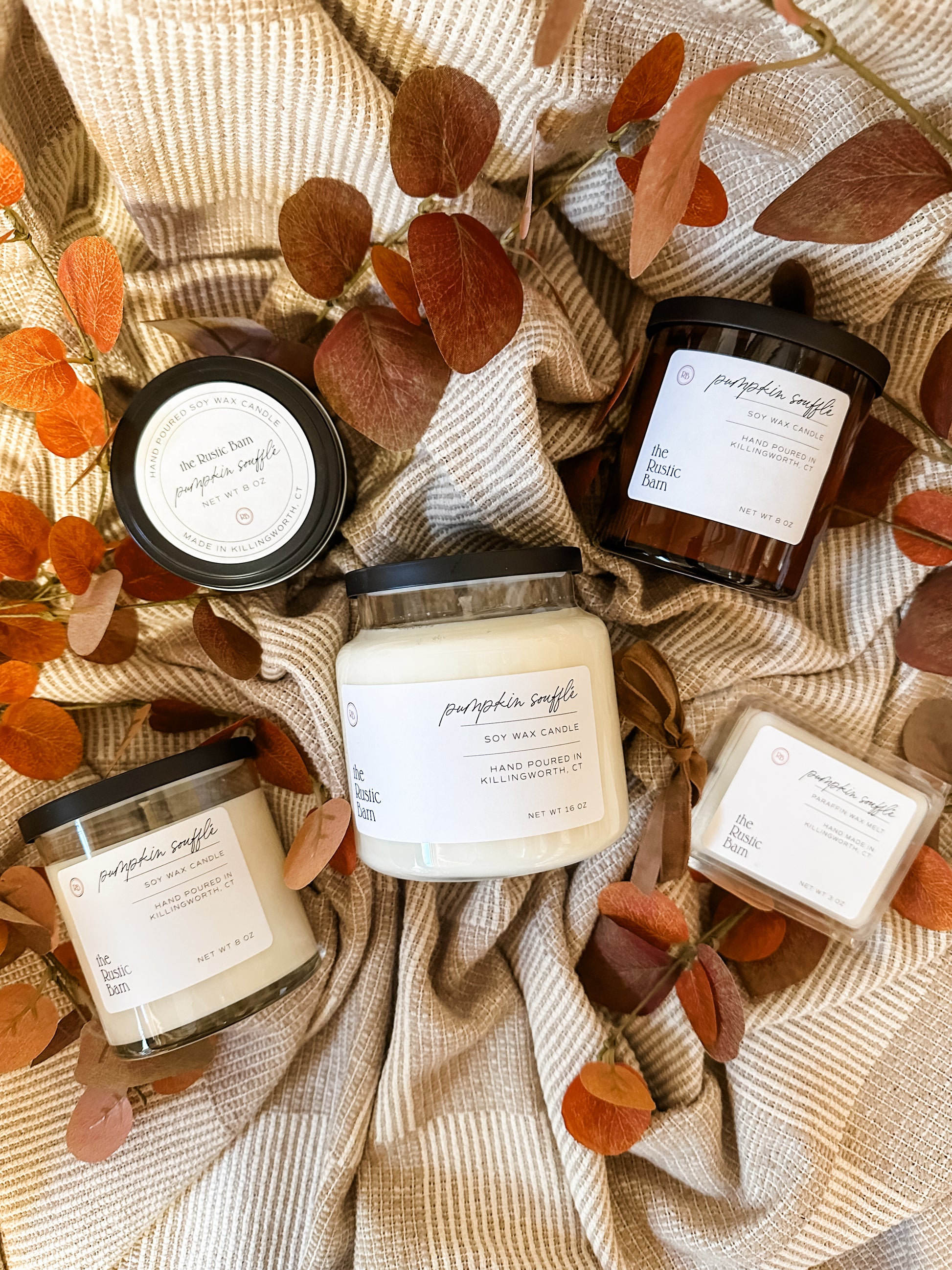 cardamom cinnamon and pumpkin scented hand-poured soy candles at The Rustic Barn in Killingworth CT