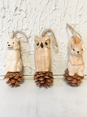 carved wood animal ornaments at the rustic barn in killingworth ct