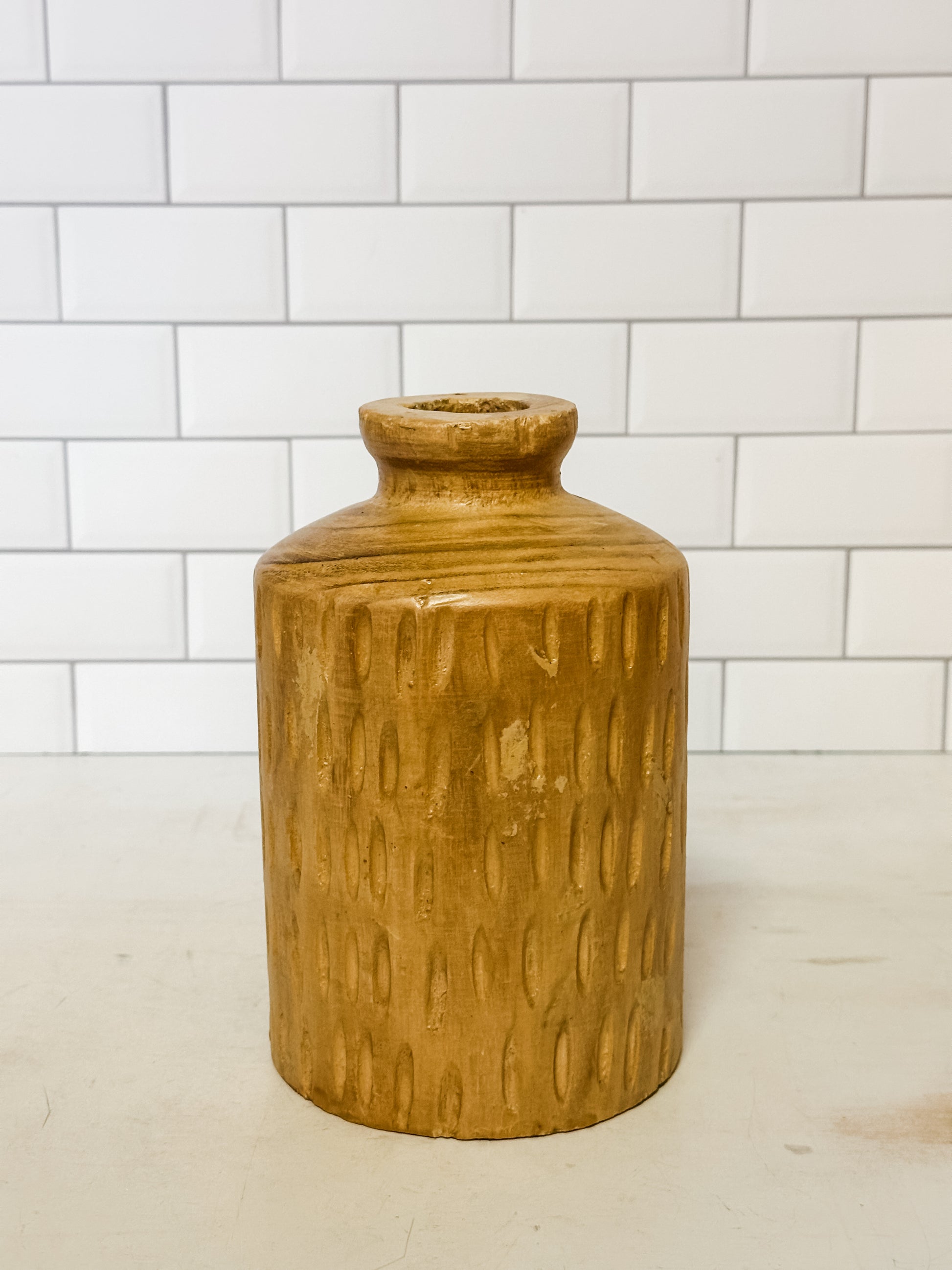 carved wood vase at The Rustic Barn in Killingworth CT