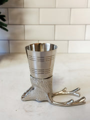 cast aluminum and stainless steel deer head shot glass at The Rustic Barn in Killingworth CT