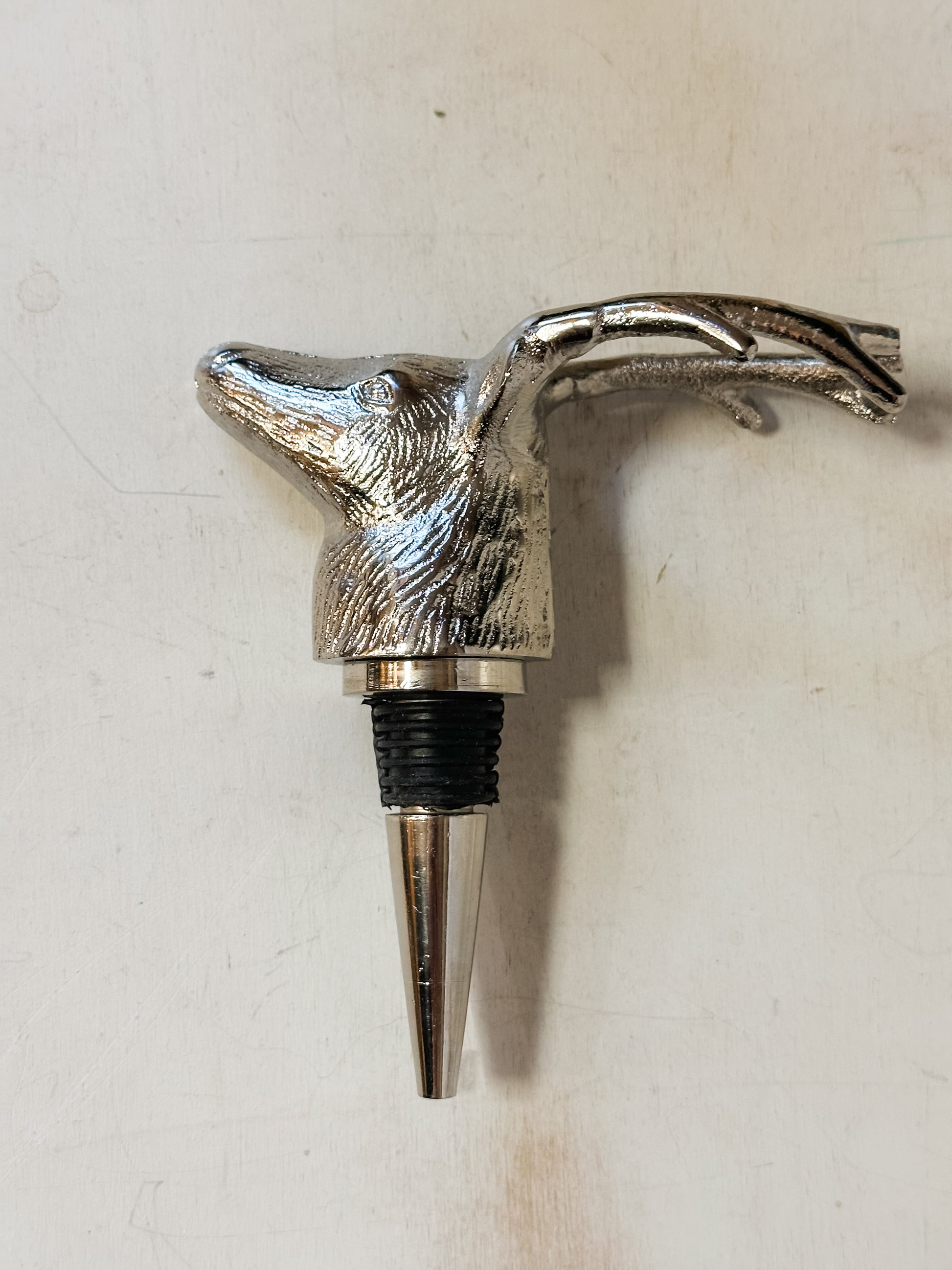 cast aluminum deer head bottle stopper at The Rustic Barn in Killingworth CT