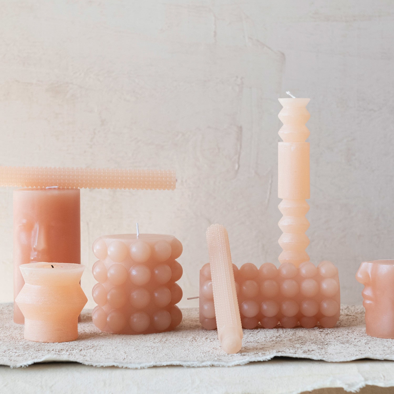 Unscented Hobnail Taper Candles, Blush