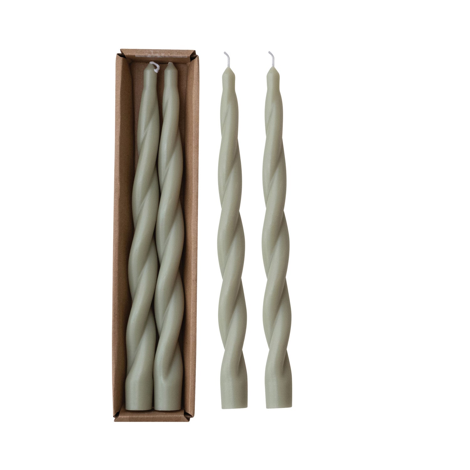 Unscented Twisted Taper Candles in Box, Grey, Set of 2 (Est. Burn Time 5 Hours)