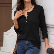 Button Neck Pullover Long Sleeve Top