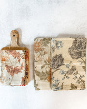 set of 4 chambray and cotton fall tea towels with cheese board at the rustic barn in killingworth ct